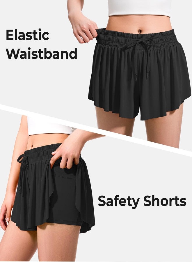 BOOPH Girls Flowy Butterfly Shorts Athletic Shorts Girls with Inner Pockets for Running Tennis Black 13-14Y - Image 4